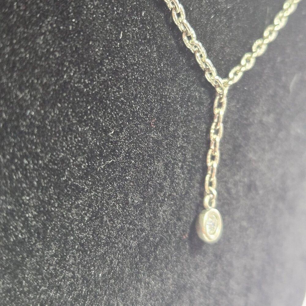 Silver Tone Clear Rhinestone Y Drop Necklace 15-16.5" - Picture 6 of 12